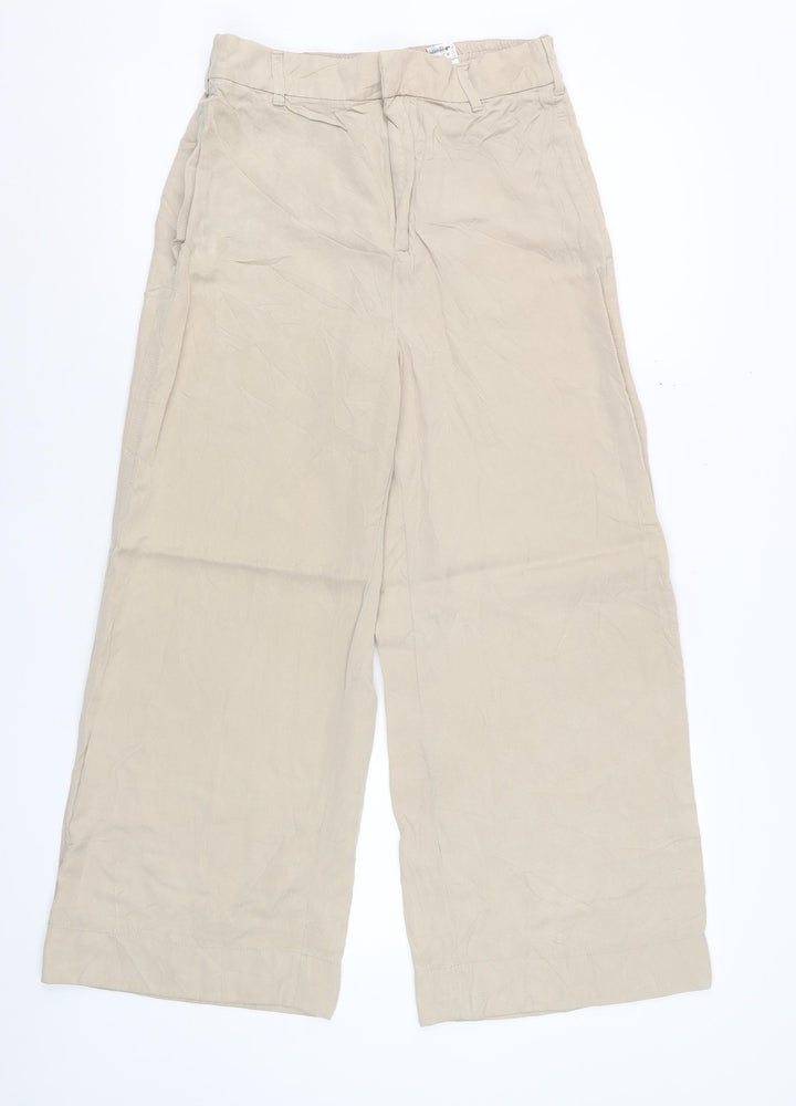 Zara Women Beige Wide-Leg Trousers Size M Viscose Blend