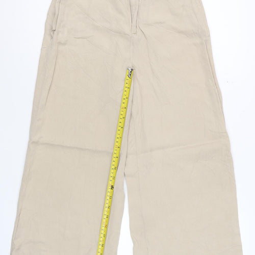 Zara Women Beige Wide-Leg Trousers Size M Viscose Blend
