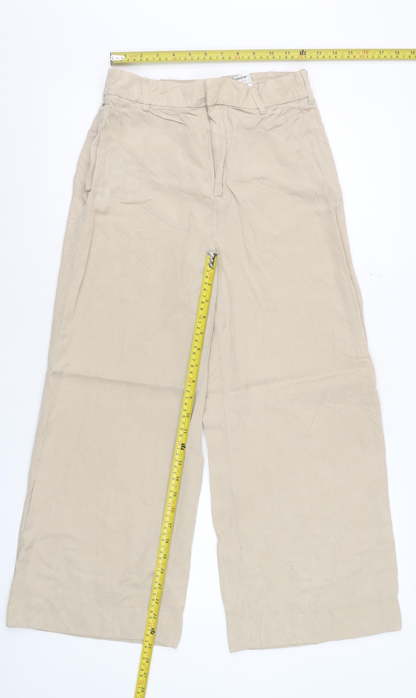 Zara Women Beige Wide-Leg Trousers Size M Viscose Blend