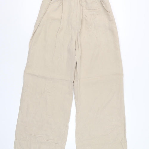 Zara Women Beige Wide-Leg Trousers Size M Viscose Blend