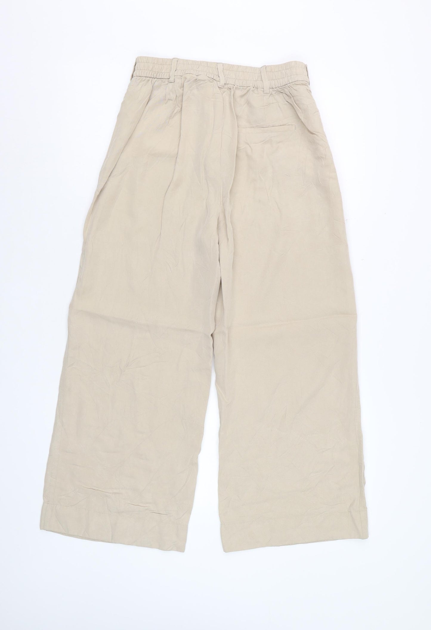 Zara Women Beige Wide-Leg Trousers Size M Viscose Blend