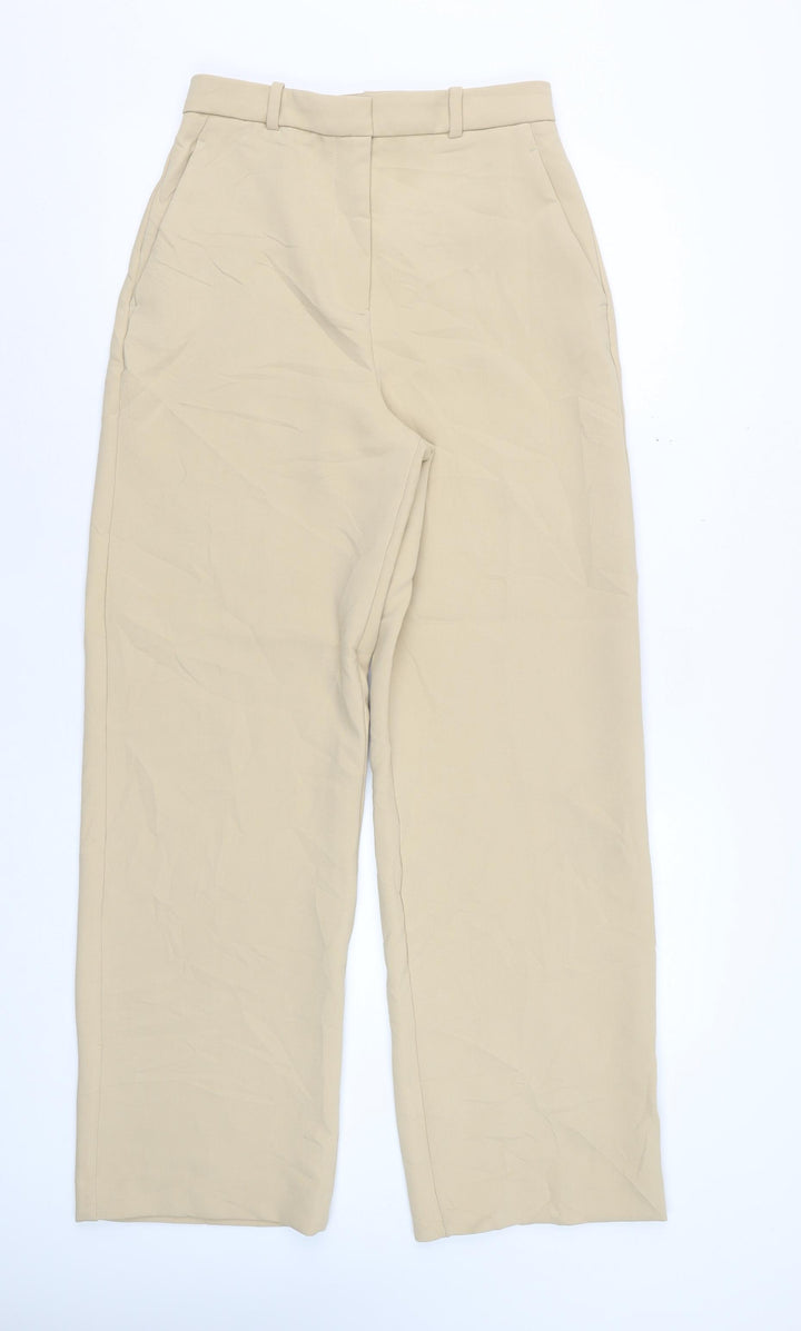 Zara Women Beige High Rise Straight Trousers Size S 26 in