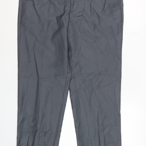 Zecca Men's Grey 38 Dress Trousers Wool Blend Formal Straight Leg