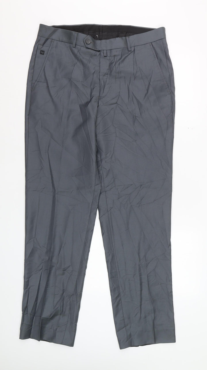 Zecca Men's Grey 38 Dress Trousers Wool Blend Formal Straight Leg