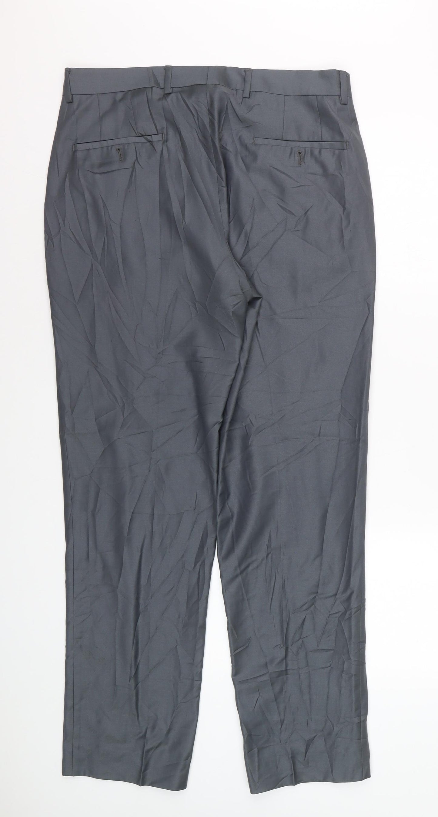 Zecca Men's Grey 38 Dress Trousers Wool Blend Formal Straight Leg