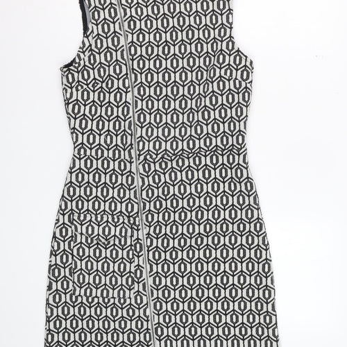 Next Women Black Geometric Shift Knee Length Dress Size 8