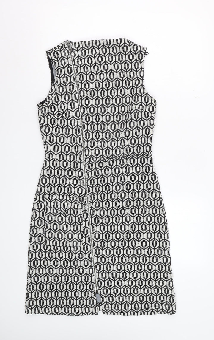 Next Women Black Geometric Shift Knee Length Dress Size 8