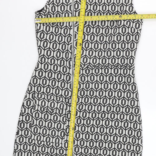 Next Women Black Geometric Shift Knee Length Dress Size 8