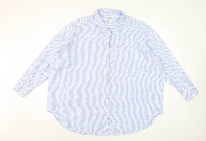 Marks and Spencer Women Blue Striped Linen Button-Up Shirt Size 20