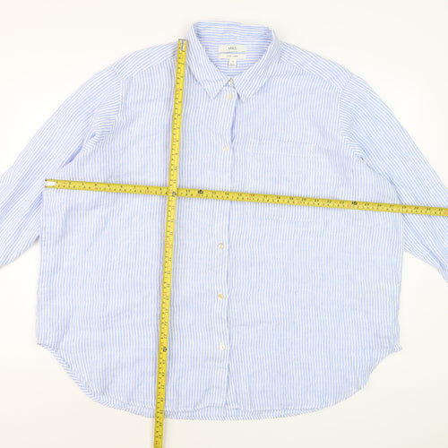 Marks and Spencer Women Blue Striped Linen Button-Up Shirt Size 20