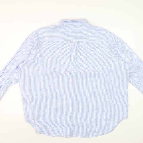 Marks and Spencer Women Blue Striped Linen Button-Up Shirt Size 20