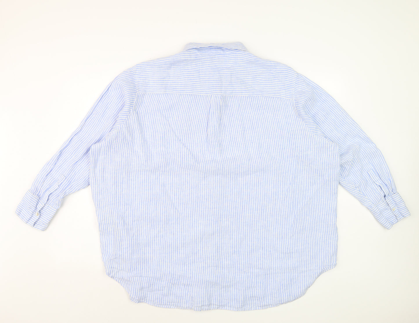 Marks and Spencer Women Blue Striped Linen Button-Up Shirt Size 20