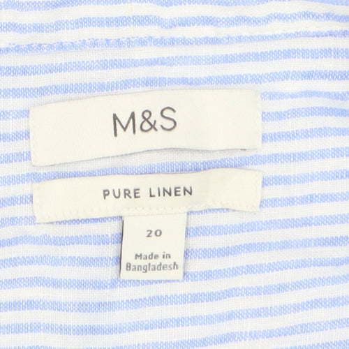 Marks and Spencer Women Blue Striped Linen Button-Up Shirt Size 20