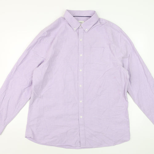 Marks and Spencer Men's Purple Cotton Long Sleeve Button-Down Shirt XL