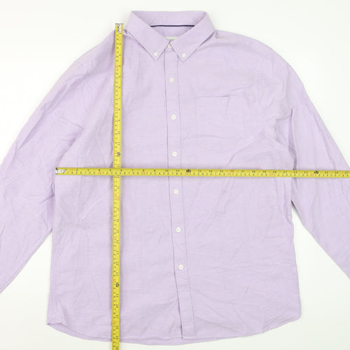 Marks and Spencer Men's Purple Cotton Long Sleeve Button-Down Shirt XL
