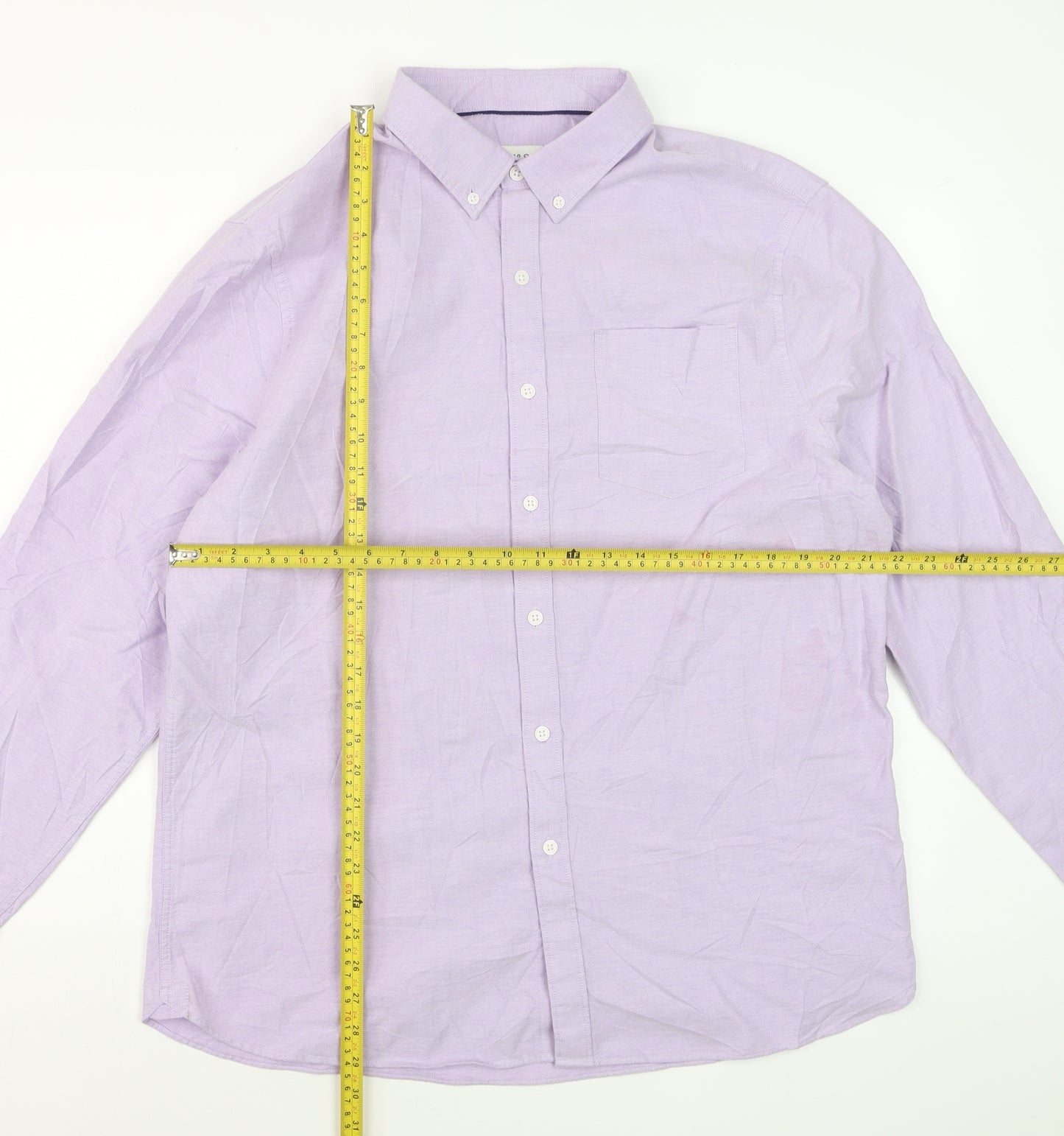 Marks and Spencer Men's Purple Cotton Long Sleeve Button-Down Shirt XL