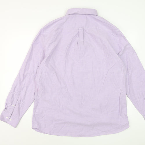 Marks and Spencer Men's Purple Cotton Long Sleeve Button-Down Shirt XL