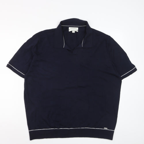 Marks and Spencer Men’s Blue Silk Cotton Collared 2XL Short Sleeve Jumper