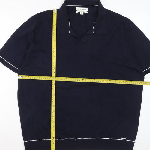 Marks and Spencer Men’s Blue Silk Cotton Collared 2XL Short Sleeve Jumper