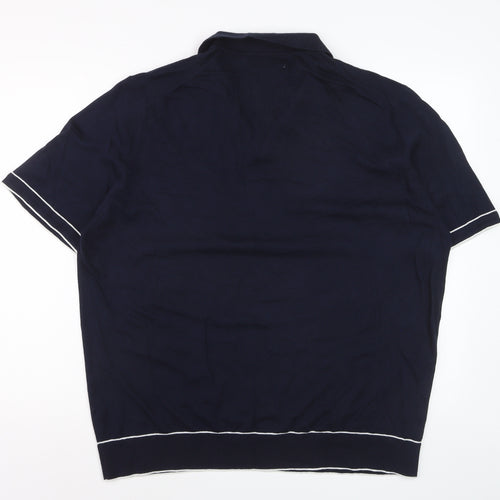 Marks and Spencer Men’s Blue Silk Cotton Collared 2XL Short Sleeve Jumper