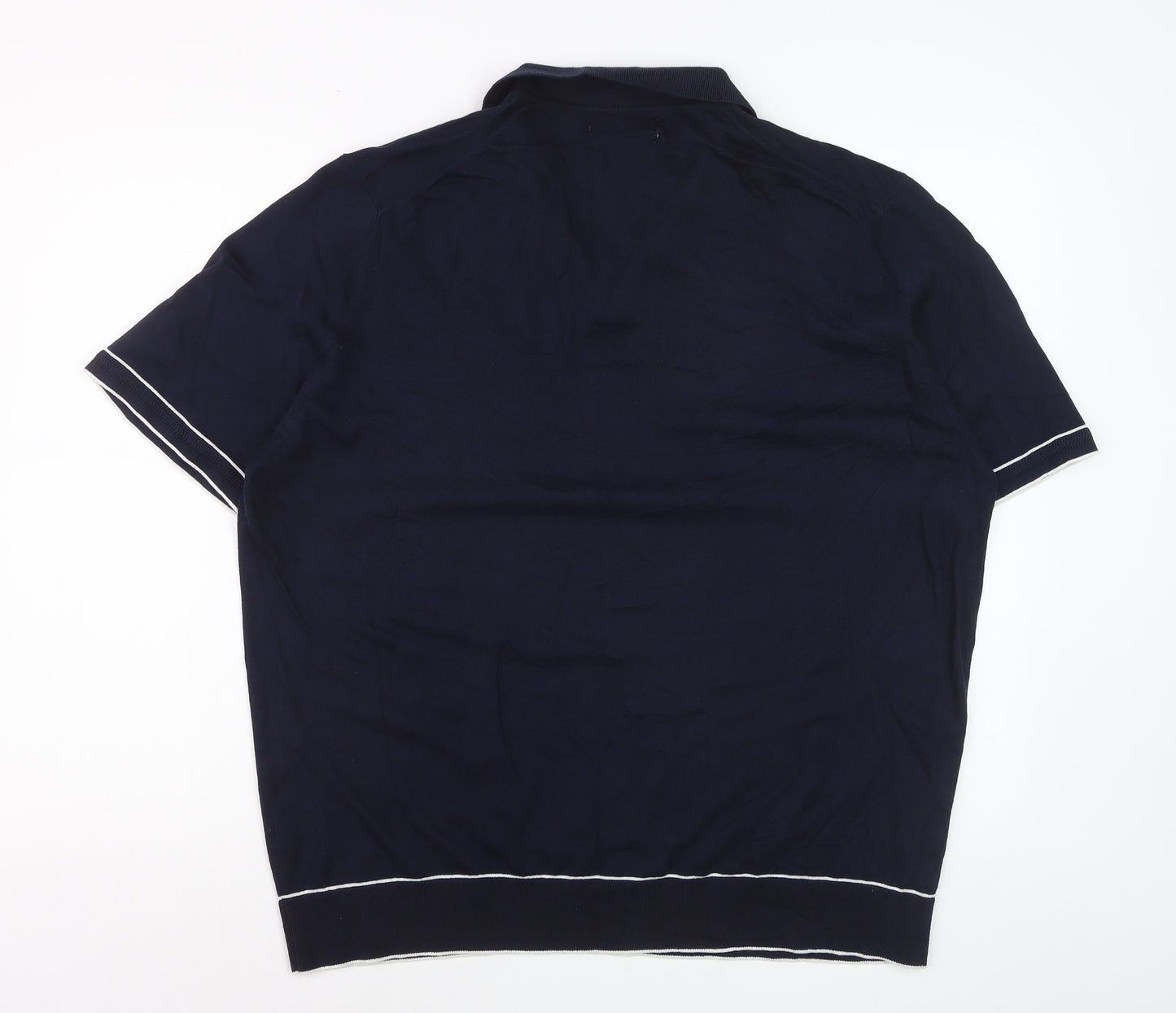 Marks and Spencer Men’s Blue Silk Cotton Collared 2XL Short Sleeve Jumper
