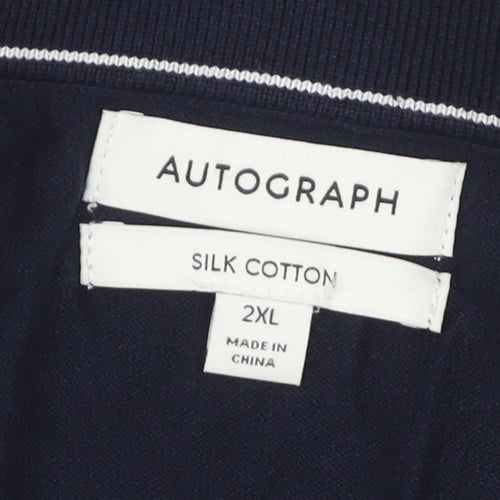 Marks and Spencer Men’s Blue Silk Cotton Collared 2XL Short Sleeve Jumper
