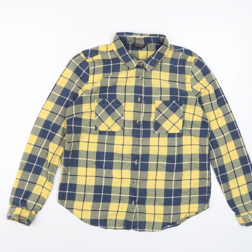 Topshop Womens Yellow Check Flannel Button-Up Shirt UK 10