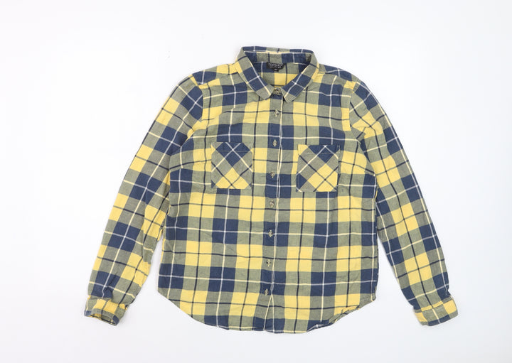 Topshop Womens Yellow Check Flannel Button-Up Shirt UK 10