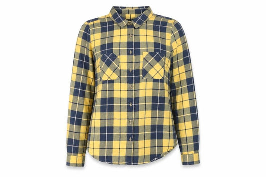 Front view of Topshop women’s yellow check flannel button-up shirt uk 10
