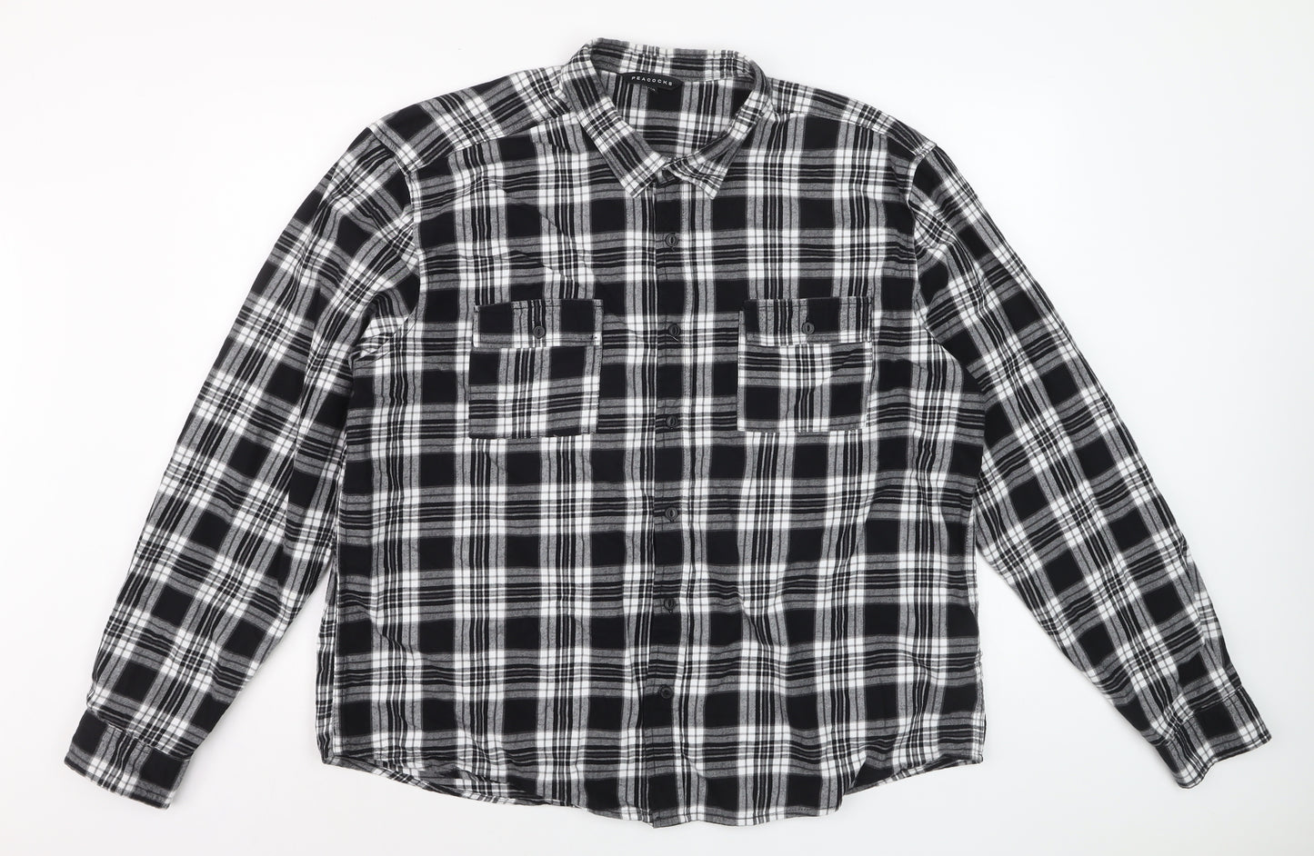 Peacocks Men's Black Check Flannel 2XL Long Sleeve Button-Up Shirt