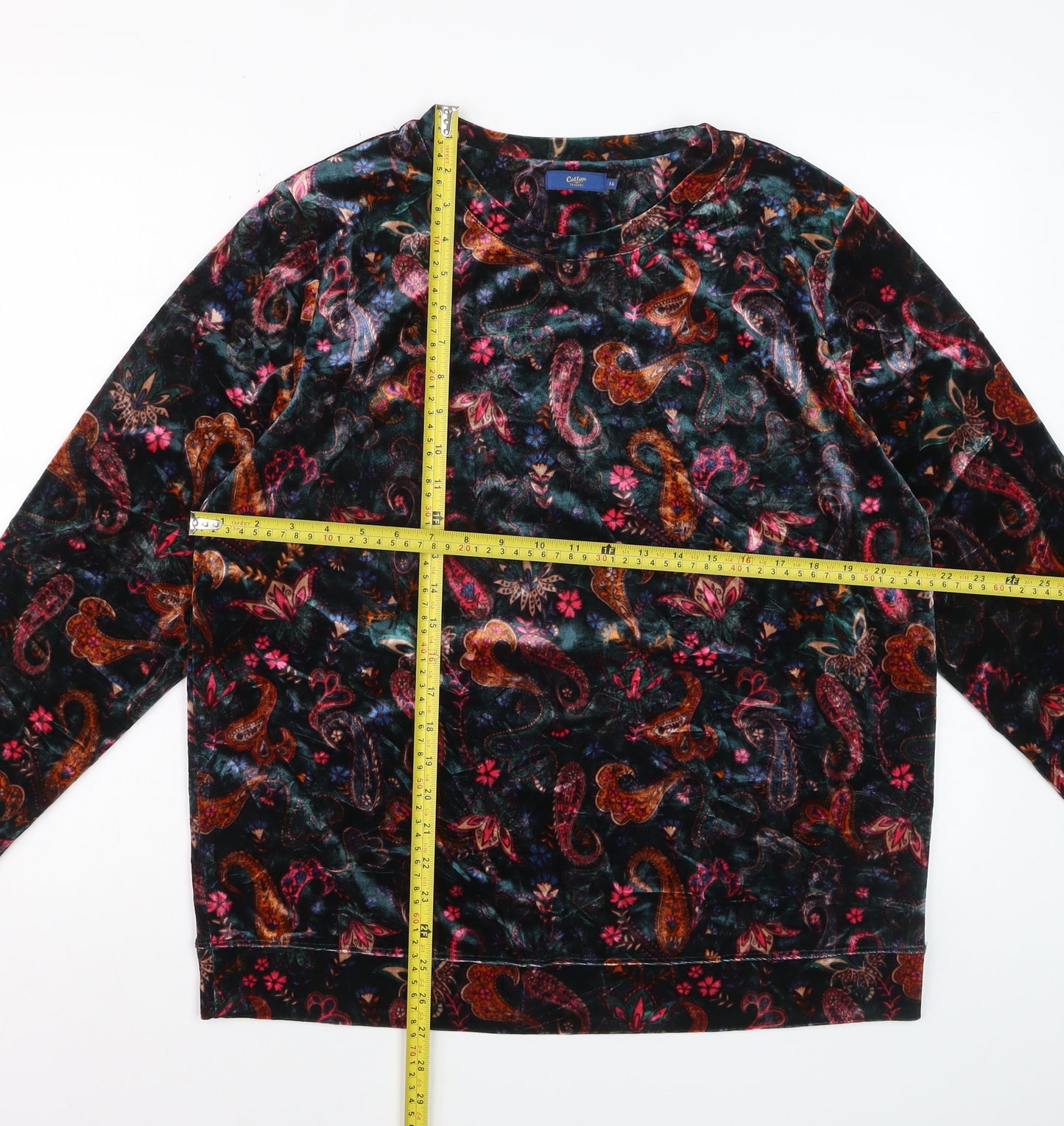 Cotton Traders Women’s Multicoloured Paisley Velvet Pullover Sweatshirt UK 16
