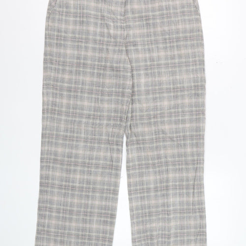 Next Women Grey Checked Wide-Leg Trousers Size 10R
