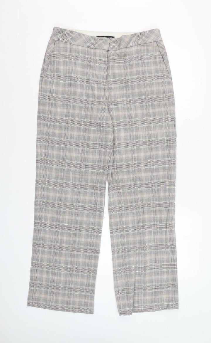 Next Women Grey Checked Wide-Leg Trousers Size 10R
