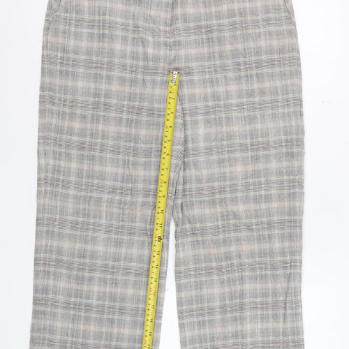 Next Women Grey Checked Wide-Leg Trousers Size 10R