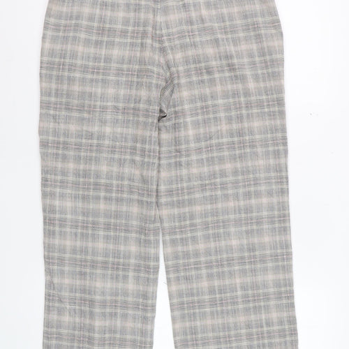 Next Women Grey Checked Wide-Leg Trousers Size 10R