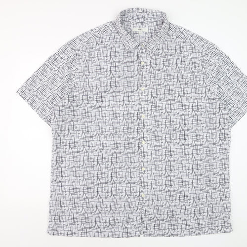Marks and Spencer Men’s White Geometric Button-Up Short Sleeve Shirt 3XL