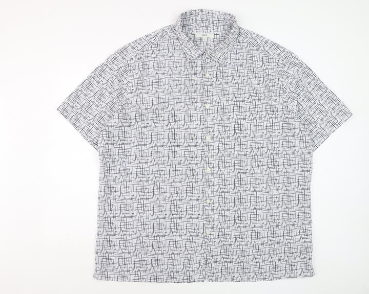 Marks and Spencer Men’s White Geometric Button-Up Short Sleeve Shirt 3XL