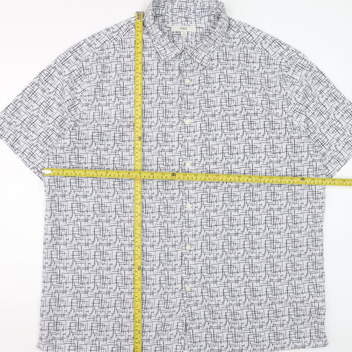 Marks and Spencer Men’s White Geometric Button-Up Short Sleeve Shirt 3XL
