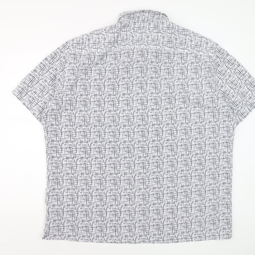 Marks and Spencer Men’s White Geometric Button-Up Short Sleeve Shirt 3XL