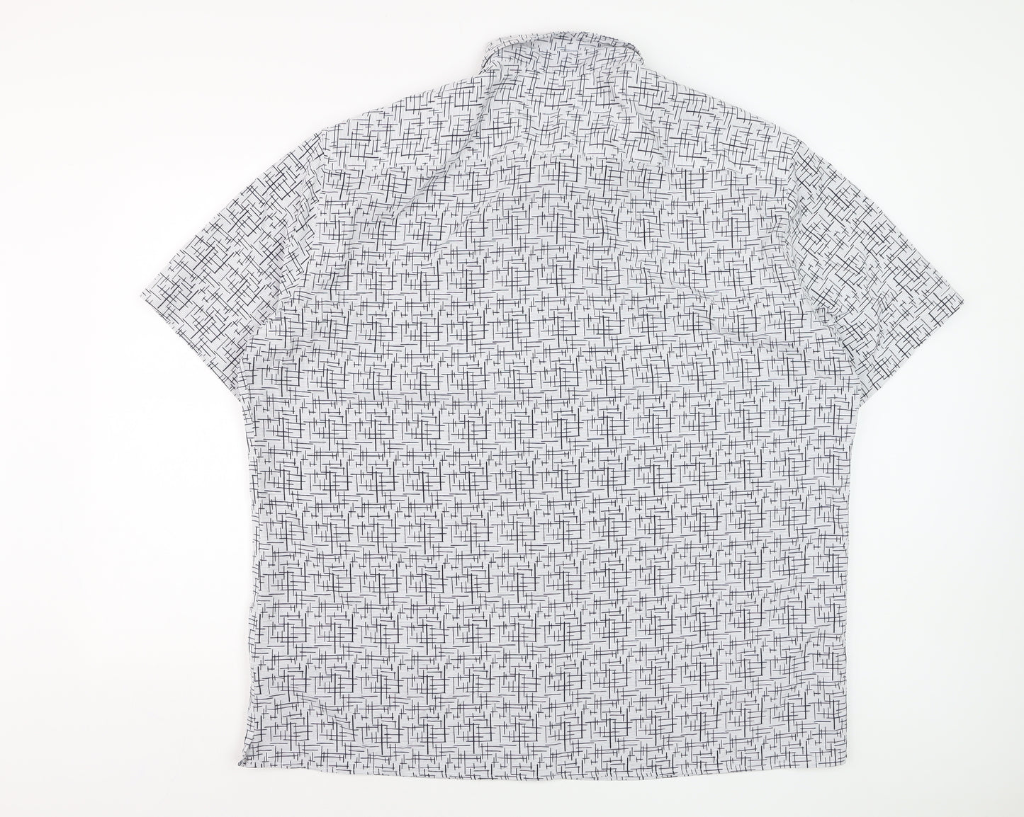 Marks and Spencer Men’s White Geometric Button-Up Short Sleeve Shirt 3XL