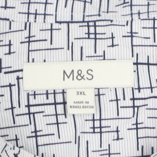 Marks and Spencer Men’s White Geometric Button-Up Short Sleeve Shirt 3XL