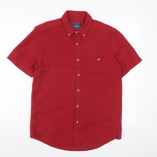 Topman Men's Red Classic Fit Short Sleeve Cotton Button-Up Shirt Size S