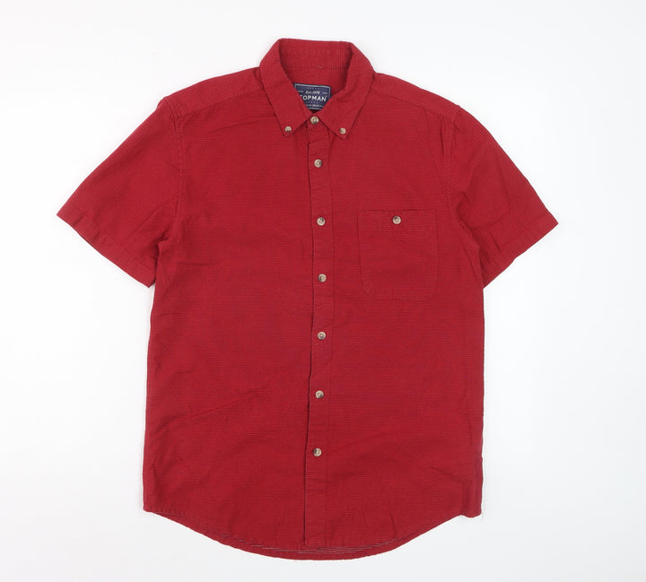 Topman Men's Red Classic Fit Short Sleeve Cotton Button-Up Shirt Size S