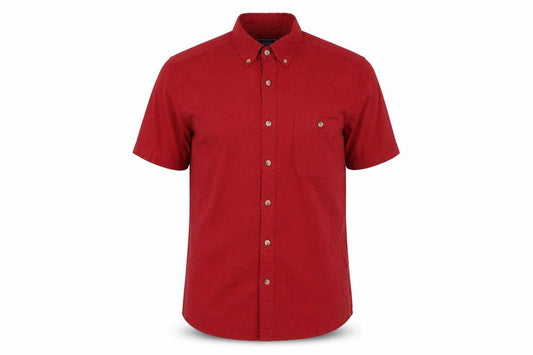 Front view of Topman Men's Red Classic Fit Short Sleeve Cotton Button-Up Shirt, size S