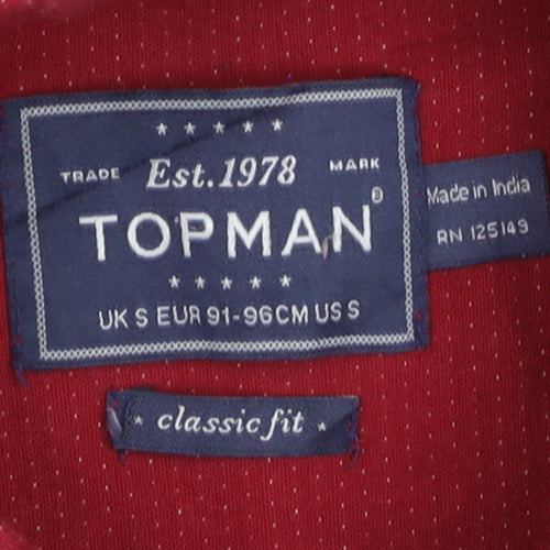 Topman Men's Red Classic Fit Short Sleeve Cotton Button-Up Shirt Size S