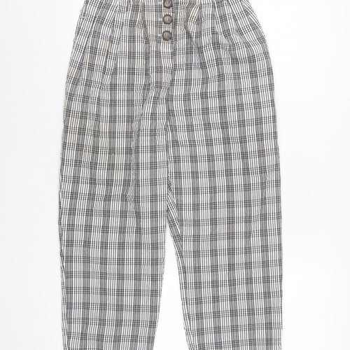 Topshop Women’s Black Check Trousers Size 6 High Waist Cropped
