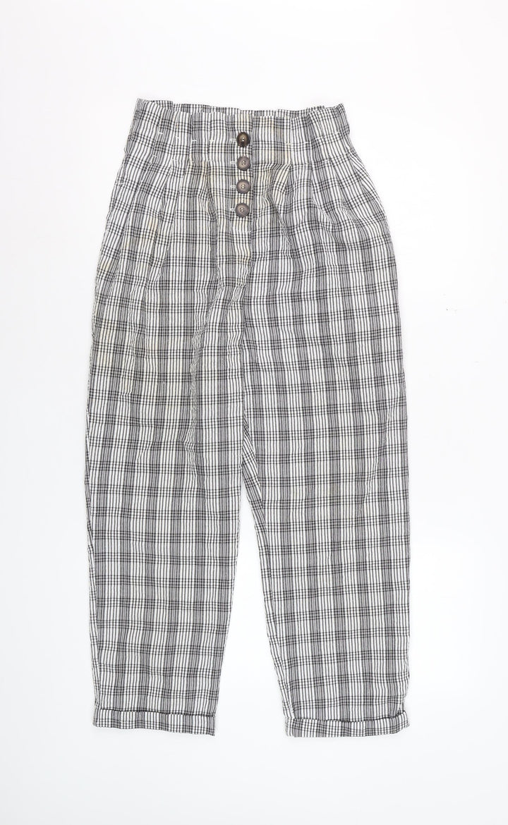 Topshop Women’s Black Check Trousers Size 6 High Waist Cropped