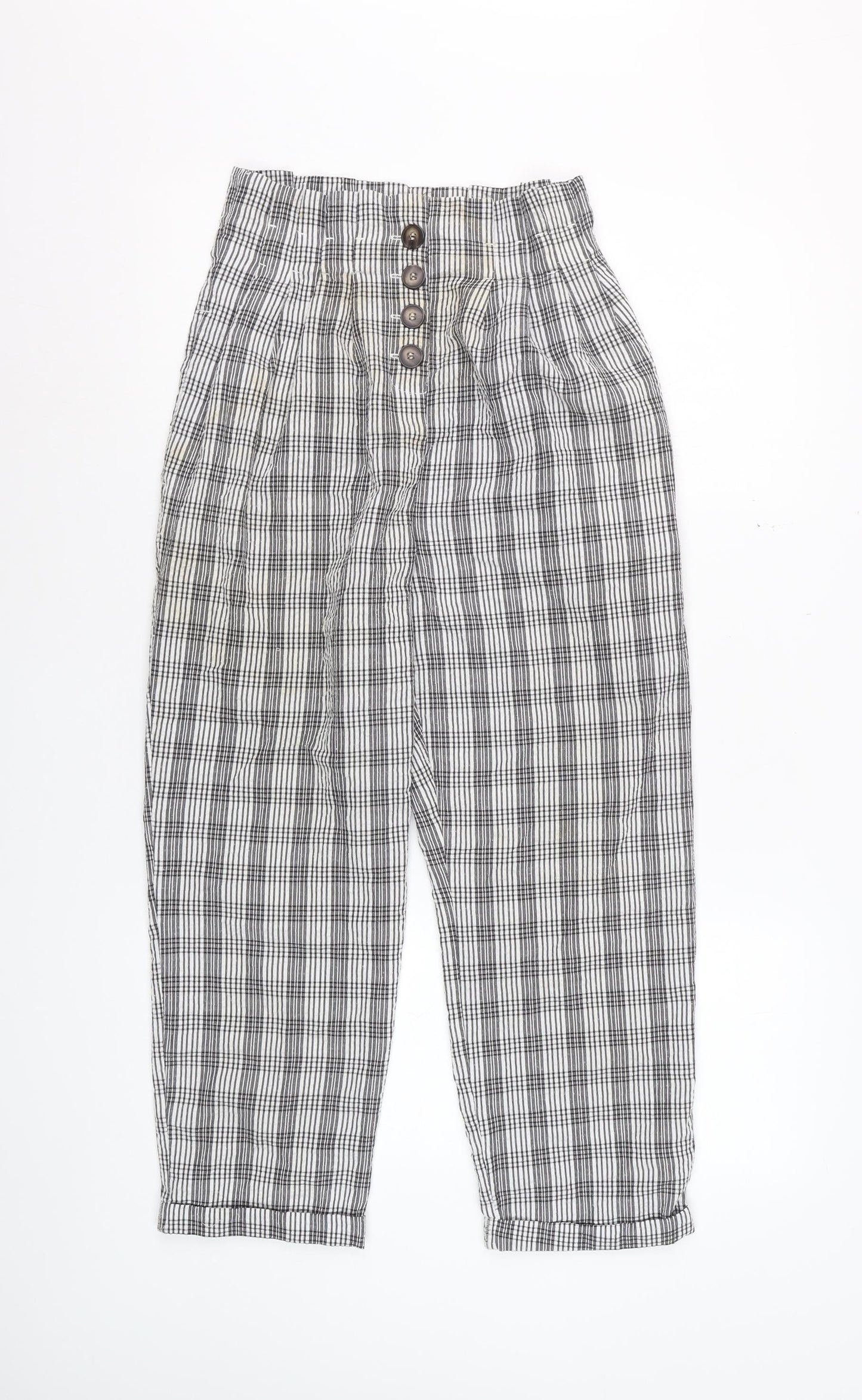 Topshop Women’s Black Check Trousers Size 6 High Waist Cropped