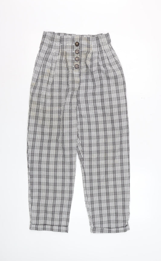 Topshop Women’s Black Check Trousers Size 6 High Waist Cropped