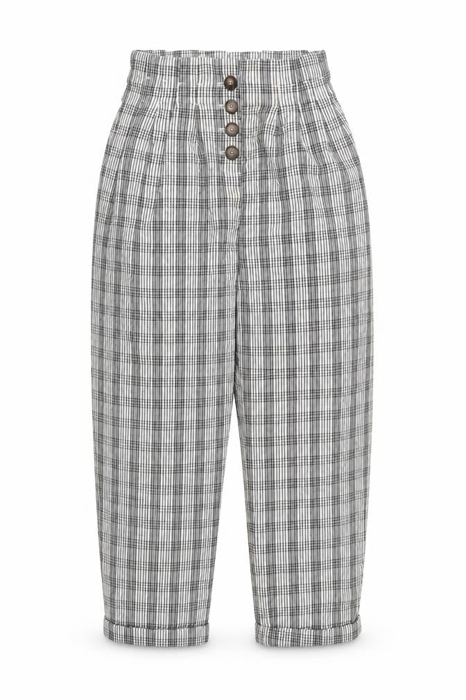Topshop Women’s Black Check Trousers Size 6 High Waist Cropped